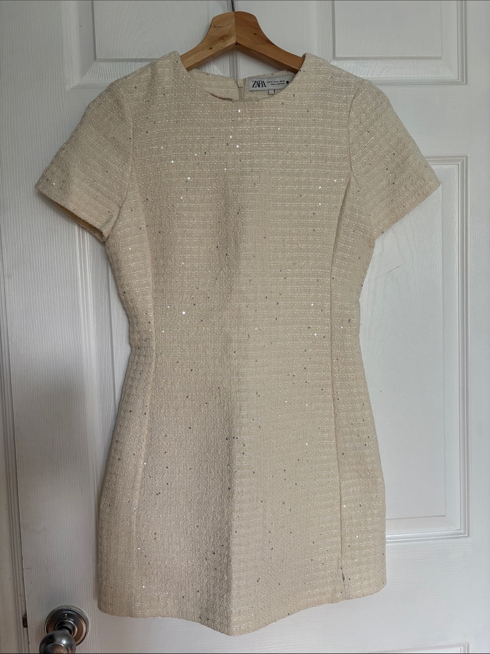 Zara Cream Short Sleeve Sequin Mini Dress